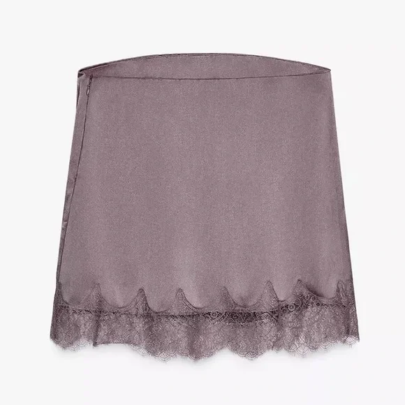 Satin Effect Lace Top, Brown/Taupe, Zara, M, NWT - Picture 3 of 8